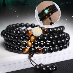 Fili di perline Bracciale per amanti Ossidiana Coppia luminosa Amore Multistrato Perline buddiste da uomo Drago Zodiaco per donne Fawn22