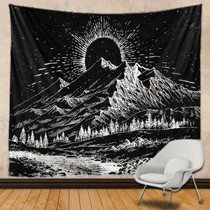 Tapisserier Mountain and Moon Tapestry Kawaii rumdekor Boho Eestetisk vägg hängande tapestrytapestries