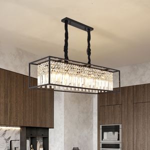 Lampadario di cristallo moderno Lampada Haning nera / oro per sala da pranzo Decorazioni per la casa di lusso Illuminazione dell'isola della cucina Lustro rettangolare a led