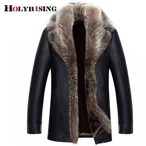 Holyring Real Raccoon Fur Collar Men Jackets de couro Faux Winter Hoblet Coat Jaqueta de Coro Chaqueta Men Pu Leather 18536-5 201127