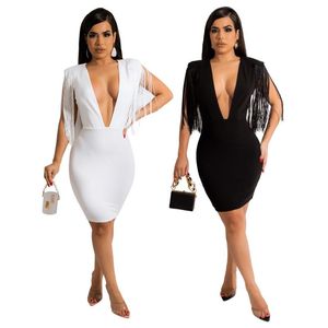 Sukienki swobodne Zoctuo seksowne kobiety Tassel mini sukienka strój klub bodycon letnia głębokie wieczór w szyku w szyku sznurowane ubranie Kobieta Slim Wearcasua