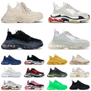 Luxury Triple S Designer Outdoor Shoes For Mens Womens Beige Clear Sole Black Green Blue Rainbow Cherry Blossom Powder Sports Sneakers Trainers