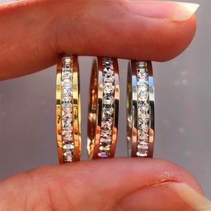 7/8/9/10 Stainless Steel 4.05mm Width Women Small Square Shape Zircon Ring Luxury Wedding Finger Jewelry Anillos Gifts For Wife And Friends Waterproof Never Fade