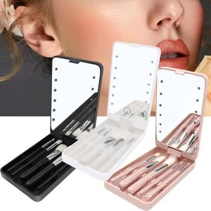 Set di specchi compatti Specchio per trucco pieghevole portatile con pennello per trucco Led Touch Scatola portaoggetti monofaccia Specchi rettangolari tascabiliCompatto