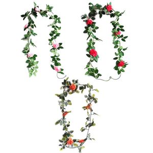 Flores decorativas grinaldas de 200 cm de rosa vinha artificial videiras rattan arch arch decoration decoração primavera guirlanda de planta falsa decoração de jardim