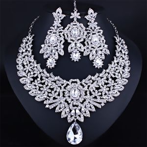 Jóias de casamento Farlena Classic Indian Bridal Brincos de Colares e Frontlet Set Reth Rhinestones Jewelry Sets 220726