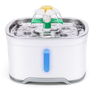 2.4L Cat Water Fountain Dog Drinking Bowl Pet Dispenser USB Powered Dish Made by Stainless Steel Led Indicator 220323