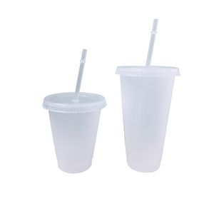 Partihandel !!! Plast tumbler med halm och lock 16oz 24oz dricker tumblers transparent sommar återanvändbar kopp kalla drycker vattenflaska resekopp