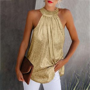 Women's Blouses & Shirts Sequined Elegant Halter Party For Women Summer Sleeveless Loose Tops Office Ladies Plus Size 5XL Y2K Clothing