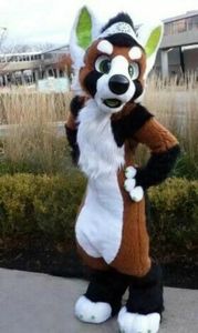 Wysokiej Jakości Długie Futro Husky Dog Fox Fursuit Maskotki Kostium Halloween Boże Narodzenie Fantazyjny Party Sukienka Postać z Kreskówki Karnawał Unisex Dorośli Outfit