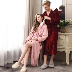 Men's Sleepwear Autumn And Winter Extended Hooded Flannel Couple Nightgown Women Plus-Sized Plus Size Coral Fleece Bathrobe Pajamas MenMen's