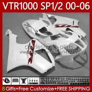 Body Kit för Honda VTR1000 RTV1000 RC51 Glans Vit 00 01 02 03 04 05 06 Kroppsarbeten 123no.60 VTR 1000 SP1 SP2 2000 2001 2002 2003 2004 2005 2006 VTR-1000 2000-2006 Fairing