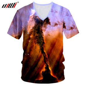 Ujwi moda erkekler tişört ince fit özel tshirt 3d serin baskı galaksi uzay yıldız tişörtleri lüks v boyun fitness t-shirt homme 220619