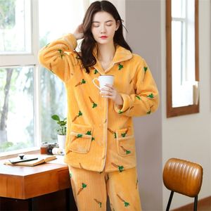 Bayan Flanel Pijama Baskılı Pijama Setleri Uzun Kollu Pijama Pijama Takım Elbise Kadın Uyku Iki Parçalı Set Loungewear 220329