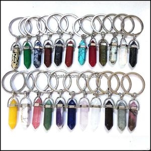 Nyckelringar Natural Stone Hexagonal Prism Sier Color Healing Pink Crystal Car Decor Keyholder Keychains For Women M Baby Dhwyc