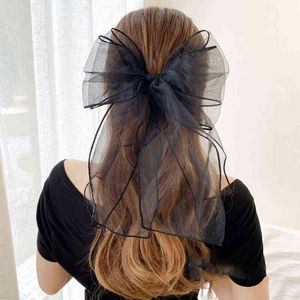 大きなオーガンザの弓のヘアピンのヘアアクセサリースウィートネット糸特大のヘアクリップ夏の女女子韓国の髪の握りヘッドドレスAA220323