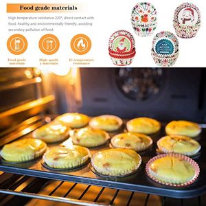 Weihnachtsfeier Backen Cupcake Tassen Santa Schneemann bedruckte Muffinförmchen Frohe Weihnachten Papier Backformen Kuchen Dekoration Liner Cup BH7350 TQQ