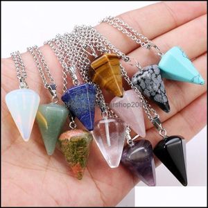 Pendant Necklaces Pendants Jewelry Reiki Pendum Mixed Natural Stone Amet Healing Tiger Eye Crystal Meditation Dhdhi