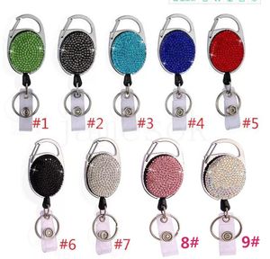 Party Favor Diamond-Studded Clay Easy-Pull Metal Oval Full-Diamond Telescopic Łatwy do wyciągania kreatywnej Odznaka Wiszące ID Klamra DE290