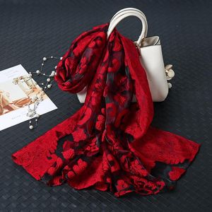 Floral Scarf Women Summer Breeze Lightweight Sheer Wrap And Shawls Bandana Beach Organza Gauze Lace Hollow