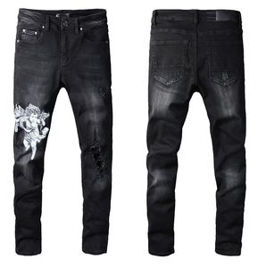 Mode Mens Jeans Cool Style Luxury Designer Denim Pant Estruerad Ripped Biker Black Blue Jean Slim Fit Motorcykelstorlek 28-40