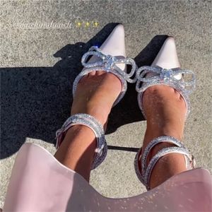 Sandalen mit Schmetterlingsknoten, feiner Absatz, Kristall-Fee-Wind, rosa Fliege mit Diamant-High-Heels-Sandalen 220406