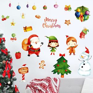 Cartoon Santa Claus Snowman Christmas Window Sticker Vinilo Navidad Wall Decor Juldekor för hem Nytt år 2022 klistermärken