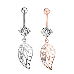 Sexy Securical Steel Crystal Cyrkon Kwiat Heart Leaf Bow-Knot Dangle Button Pępek Piercing Pierścień Biżuteria