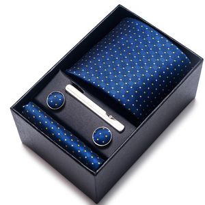 Bow Ties Factory Sale kleuren est ontwerp zijden tie zakdoek manchetknoop set stropdas doos blauwe man bruiloft accessoires kantoorboog