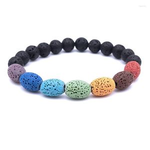 Beaded Strands Healing Seven Chakras Armband 8mm Colorful Lava Stone Essential Oil Diffuser Black Beads Buddha Yoga Strand Women Men Jewe