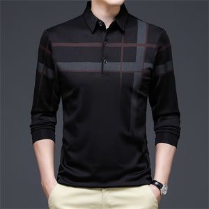 Ymwmhu Moda Uomo Nero Polo Manica Lunga A Righe Autunno Business T-Shirt Streetwear Polo Uomo Abbigliamento Coreano 220402