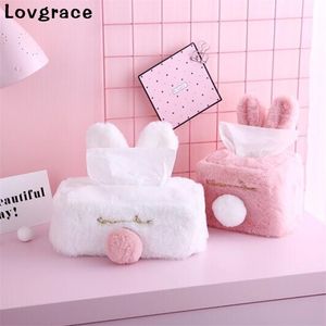 Sweet Color Pink White Plush Box Drable Home Car El Sofa Paper Tissue Holder Serve Case Pouch Girls Gift 220611