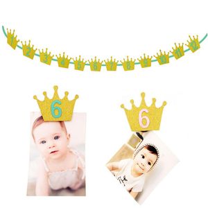 Party Decoration Paper 1St Birthday Holiday Pull Flag Creativity Wedding Decor Po Clips Golden Crown RibbonParty