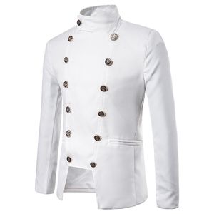 Męskie Białe Podwójne Breasted Blazer Jacket Slim Fit Stand Collar Blazer Mężczyźni Daily Business Casual Kurtka Mężczyzna Veste Costume Homme 220409