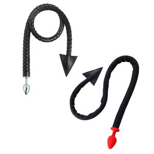 Camatech Leather Whip Metal Anal Plug Devil Tail Cosplay Demon Butt Plugs Silicone Anus Dilator G-Spot Massage For Women Sexig Toy