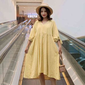 Mulheres de moda de verão Mulheres grávidas Vestido solto Manga de manga lanche Vneck Maternity Dress Plus Size Mulher Roupas Amarelo por atacado J220628