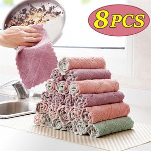 8PCS Microfiber Towel Absorbent Kitchen Cleaning Cloths Nonstick Oil Dish Towel Rags Napkins Tableware Household Cleaning Towel 220727