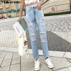 Hög midja jeans byxor kvinnor lös vintage harem pojkvänner mujer chic rippad plus storlek casual 210608