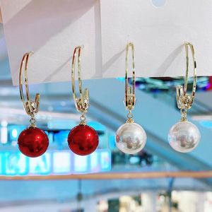 Baumeln Kronleuchter Glück Rote Perle Ball Ohrringe Für Frauen Koreanischen Stil Neue Jewlery Elegante Brincos