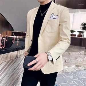 Men's Suits & Blazers 2022 High-Quality Customized Beige Notched Lapel Suit Single-Breasted Groom Tuxedo Prom Wedding 2-Piece (Coat + Pants)