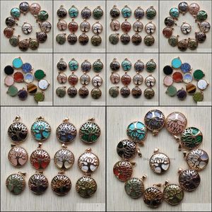 Arts And Crafts Gold Life Of Tree Charms Natural Stone Tiger Eye Lapis Lazi Crystal Rose Quartz Malachite Aventurine Opal Sports2010 Dhshv