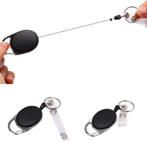 Black Wire Rope Keychain Badge Reel Retractable Recoil Anti Lost Yoyo Ski Pass ID Card Holder Key Ring Keyring Steel Cord