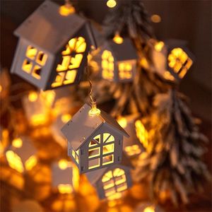 2M 10LED Wood House Shape Light String Garland Christmas Tree Ornaments Christmas Home Decorations Noel Navidad Kerst Decoratie 220815