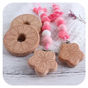 Baby Pacifier Chain Beech Clip Cartoon Flower Wood Pacifier Holder Newbron Silicone Rose Crown Chain Anti-Drop Toy