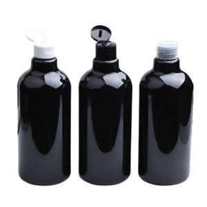 Embalagem vazia Plástico garrafa preta ombro redondo ombro preto parafuso claro parafuso prensa tampa de tampa recarregável recipiente de embalagem cosmética 500ml