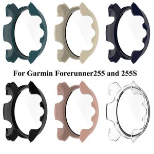 PC Capa de relógio de vidro temperado com casca de PC para Garmin Forerunner255 255s Acessórios para banda de vigilância inteligente All-in-One