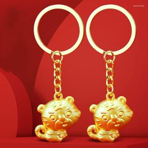 Keychains Ano 2022 Comemorativo Gold Tiger Chinês Zodíaco Sovenir Key Ring Presente para Decoração Home Coleção