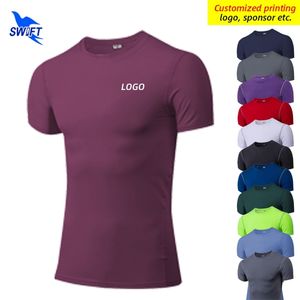 Summer Quick Dry Compression Running Shirt Men Short Sleeve Sportswear T Shirts High Elastic Fitness Gym Topps Anpassade 220704
