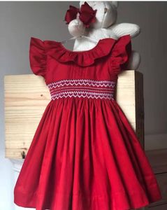 Girl s Dresses Y Baby Girl Handmade Boutique Red Smocked Dress For Birthday Christmas EidGirl s