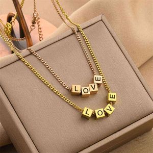 Alfabetdesigner New Titanium Steel Necklace Women's High Sense of Fashion Temperament Love Dice CollarBone Chain Jewelry